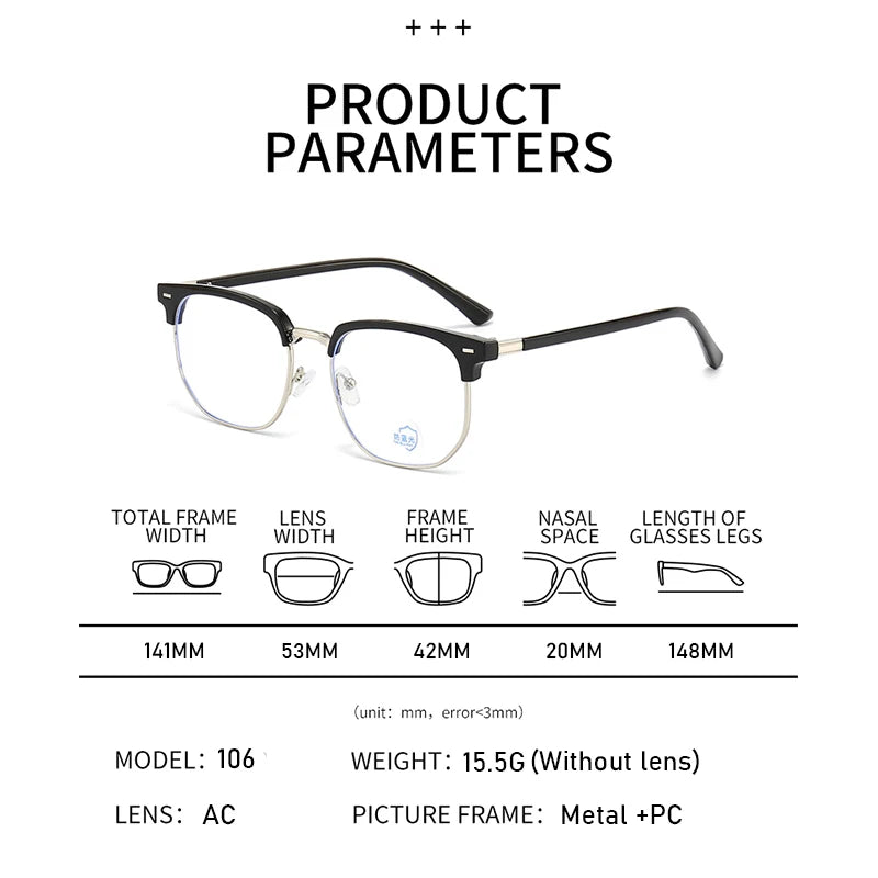 Photochromic Blue Light Semi-Rimless Glasses