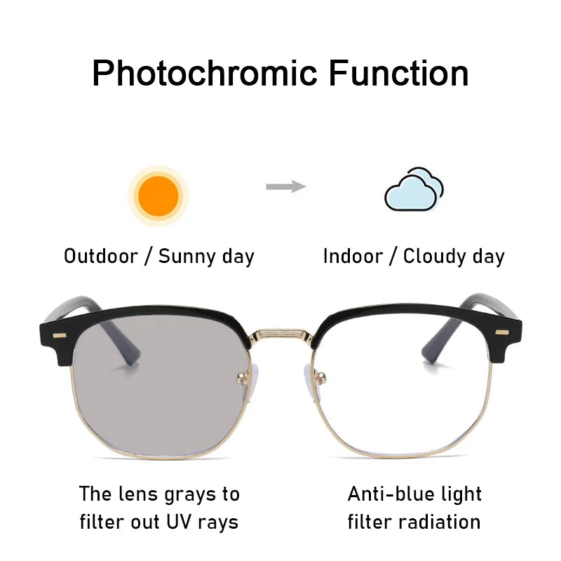 Photochromic Blue Light Semi-Rimless Glasses